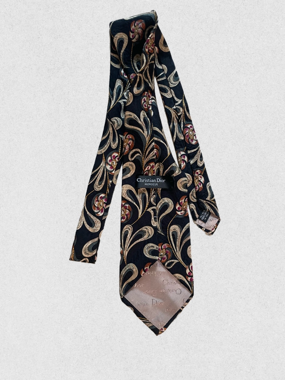 Dior Men Jeans - Silk Black with Beige, Gold and Pink Floral Print - Picture 4 of 5